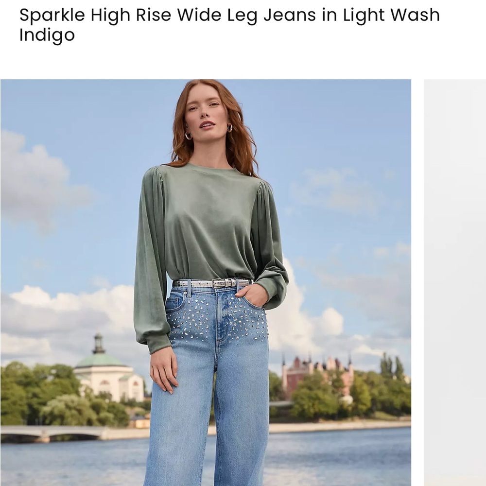Sparkle High Rise Wide Leg Jeans in Light Wash Indigo